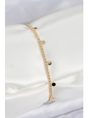 Youday Accessories Pirinç Zirkon Taşlı Ezme Zincirli Sıralı Model Gold Renk Kadın Bilekilk