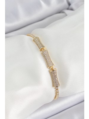Youday Accessories Pirinç Gold Renk Zirkon Taşlı Kemik Model Kadın Bileklik