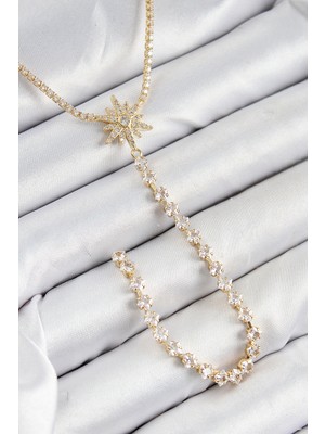 Youday Accessories Pirinç Zirkon Taşlı Kutup Yıldızı Model Gümüş Renk Y Kolye