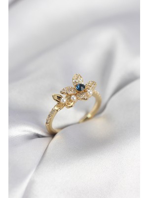 isiltikidsmoda Gold Renk Çiçek Model Zirkon Taşlı Kadın Yüzük