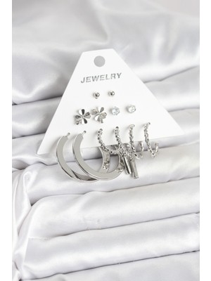 Youday Accessories Pirinç Gümüş Renk 6 Çift Kadın Küpe Seti