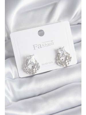 Youday Accessories Pirinç Gümüş Renk Zirkon Taşlı Kadın Küpe