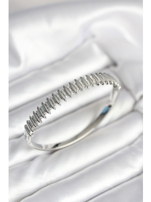 Youday Accessories Gümüş Renk Zirkon Taşlı Pirinç Kadın Kelepçe