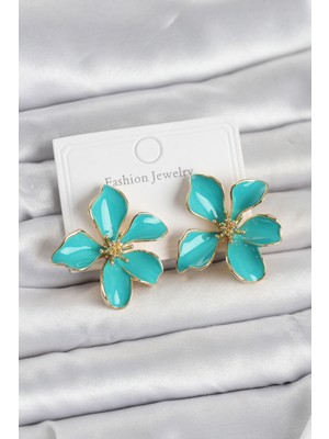 Youday Accessories Turkuaz Mineli Çiçek Model Pirinç Kadın Küpe