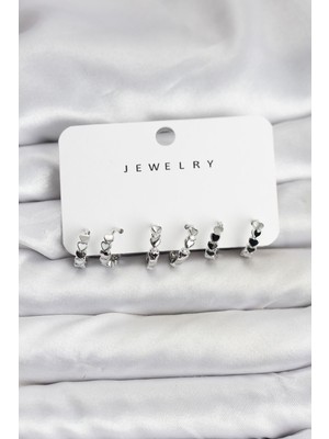 Youday Accessories Gümüş Renk Pirinç Minimal Kalp Detaylı Kadın Küpe Seti