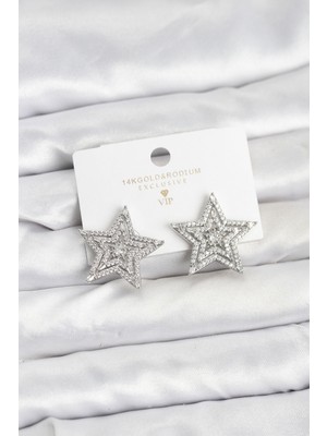 Youday Accessories Gümüş Renk Pirinç Zirkon Taşlı Yıldız Model Kadın Küpe