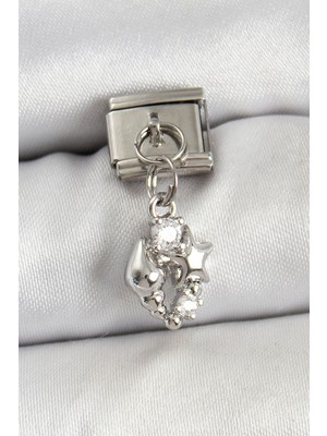 Youday Accessories 316L Çelik Sallantılı Zirkon Taşlı Deniz Kabuğu ve Yıldız Model Gümüş Renk Charm