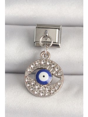Youday Accessories 316L Çelik Gümüş Renk Zirkon Taşlı Göz Model Nazar Boncuk Detay Charm