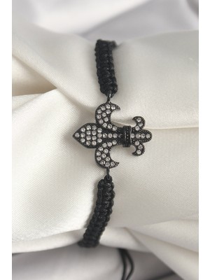 Youday Accessories Pirinç Siyah Renk Zirkon Taşlı Zambak Figür Asansörlü Makrome Model Kadın Bileklik