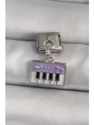 Youday Accessories 316L Çelik Gümüş Renk Sallantı Mor Piyano Figür Charm