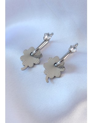 Youday Accessories 316L Çelik Gümüş Renk Zirkon Taşlı Kadın Göçmen Küpesi