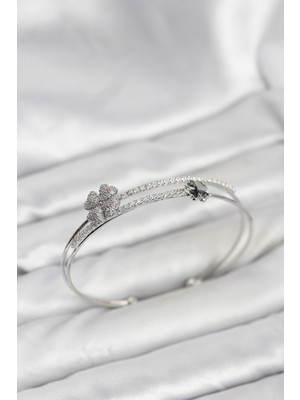 Youday Accessories Pirinç Gümüş Renk Yonca Model Kadın Bileklik