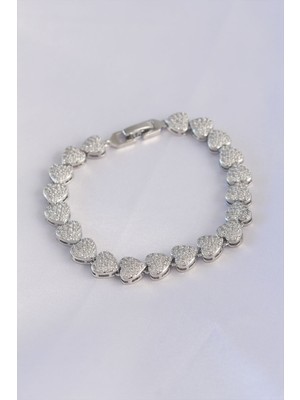 Youday Accessories Vip Seri Pirinç Zirkon Taşlı Gümüş Renk Kalp Model Bileklik