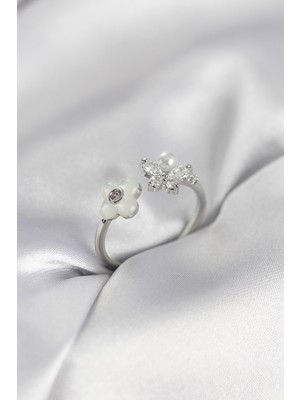 isiltikidsmoda Gümüş Renk Sedefli Çiçek Model Kadın Yüzük