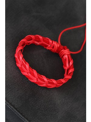 Youday Accessories Kırmızı Örgü Deri Erkek Bileklik