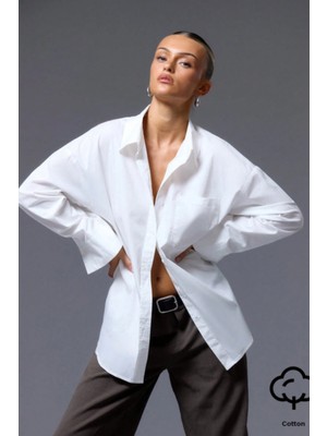 Tarz Cool Kadın Oversize Gömlek Uzun Kollu Basic Salaş Kesim Poplin Trend Şık Günlük Gömlek