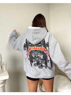 Pileli Store Baskılı Kapüşonlu Sweat - Gri -