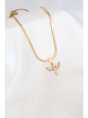 Youday Accessories Mikail Figür Zirkon Taş Detay Gold Renk Çelik Italyan Zincir Kadın Kolye