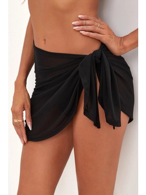 Kadın Siyah Transparan Belden Bağlamalı Pareo