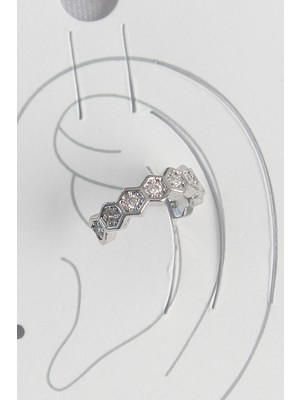 isiltikidsmoda Pirinç Gümüş Renk Bal Peteği Model Zirkon Taşlı Kadın Kıkırdak Küpe