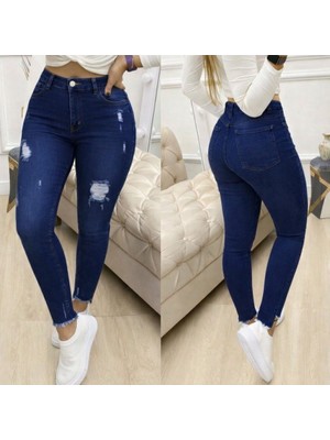 Nidam Butik Kadın Yüksek Bel Yırtık Desenli Skınny Kot Pantolon