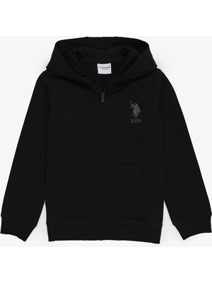 U.S. Polo Assn. Erkek Çocuk Siyah Sweatshirt Düz Yaka Tek Cepli Günlük Kullanım İçin