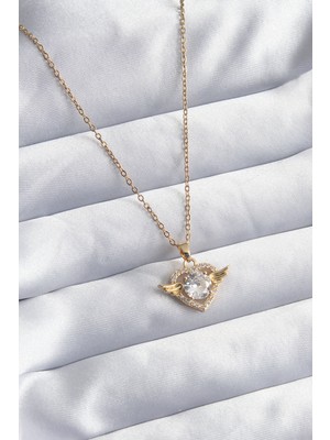 Youday Accessories 316L Çelik Gold Renk Zincir Zirkon Taşlı Kalp Model Kadın Kolye