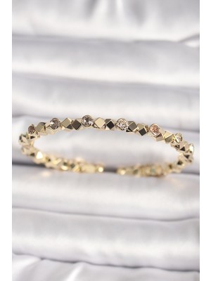 Youday Accessories Pirinç Gold Renk Zirkon Taşlı Küp Dorika Model Kadın Bileklik