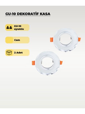 AC Aydınlatma GU10 Uyumlu Şeffaf Cam Spot Kasa (2’li Set) – Dekoratif Gömme Tavan Uyumlu