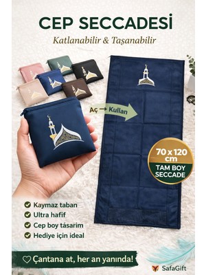 Safa Gift Kaliteli Taşınabilir Ergonomik Cep Boy Seccade, Fermuarlı Portatif Cep Seccadesi,seyahat Boy Seccade