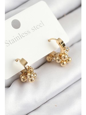 Youday Accessories 316L Çelik Boncuklu Halka Model Gold Renk Kadın Küpe