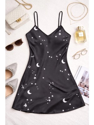 bebekokusu Yıldızlı Gökyüzü Desenli Askılı Saten Gecelik TM1387