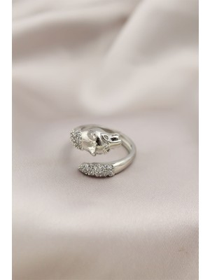 Youday Accessories Gümüş Renkli Metal Kaplan Model Zirkon Taşlı Kadın Yüzük