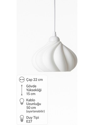 PremiumPort Beyaz Plastik Tekli Sarkıt Avize, Yatak Odası, Mutfak ve Oturma Alanları Için