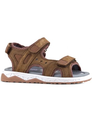 Rakerplus Hakiki Deri Kahve Taba Cırt Cırtlı Çocuk Sandalet Ayakkabı