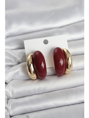 Youday Accessories Damla Model Bordo Vintage Gold Renk Kadın Küpe