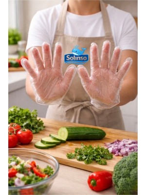 Solınso Şeffaf Eldiven Tek Kullanımlık Plastik 1 Paket 100’LÜ Mutfak İçin Ekonomik ve Pratik