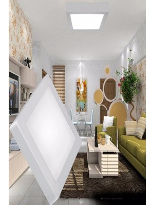 PremiumPort Kare LED Tavan Lambası 18W, Sarı Işık, 220V, Sıva Üstü, Ofis ve Kiler Için