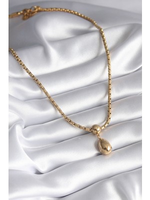 316L Çelik Gold Renk Yılan Sırtı Zincir Model Damla Sallantı Kadın Kolye - Lisinya