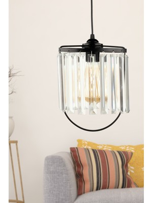 PremiumPort Şık Siyah Kristal Taşlı Tekli Elips Avize, Modern ve Elegant Tasarım