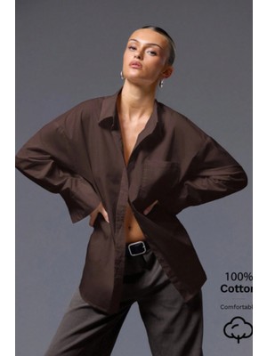 Tarz Cool Kadın Oversize Gömlek Uzun Kollu Basic Salaş Kesim Poplin Trend Şık Günlük Gömlek