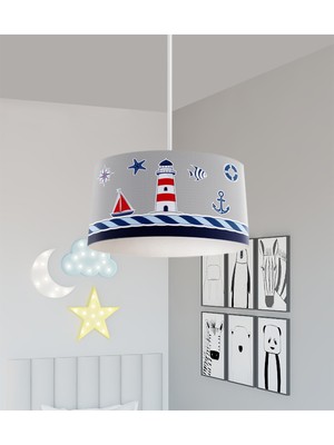 PremiumPort Denizci Desenli Lacivert Gri Bebek ve Çocuk Odası Avizesi