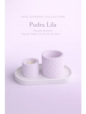 Korixa Korıxa Mini Garden Pudra Lilası Saksı ve Mumluk Seti – Tepsili Dekoratif 3’lü Masa Üstü Set (Mozaik Desenli)