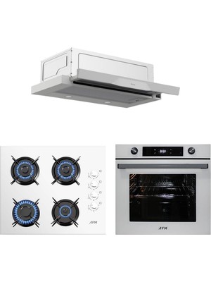 Afm Tech ve Ferre  Markalı /grane Beyaz Ankastre Set ( D037 Sürgülü Aspiratör + FM7701 + FM2201 )