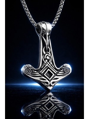 Voyage Accessory Paslanmaz Çelik Odin Sembol Viking Kuzgun Kolye