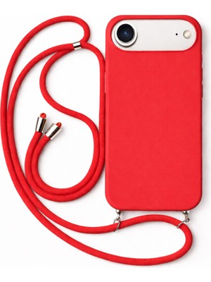 Coverzone iPhone Air ile Uyumlu Özel Üretim Ayarlanabilir Ipli Boyun Askılı Silikon Kılıf Kadife Iç Yapılı Viper Boyun Çapraz Taşıma Özellikli Asılabilen Ipli Telefon Kılıfı Kırmızı