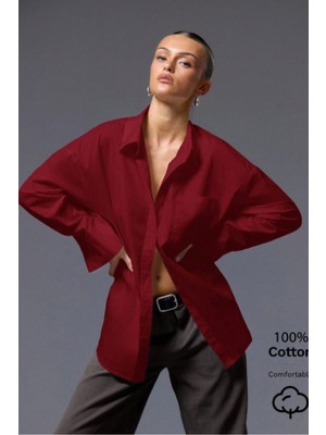 Tarz Cool Kadın Oversize Gömlek Uzun Kollu Basic Salaş Kesim Poplin Trend Şık Günlük Gömlek