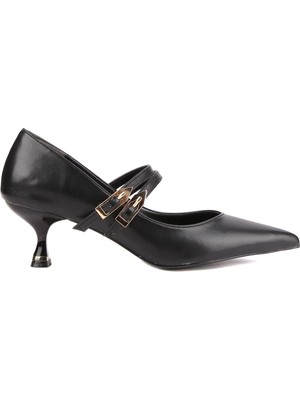 Stato Nevo Çift Tokalı Sivri Burun Kadın Topuklu Ayakkabı Şık Günlük Ofis Stili