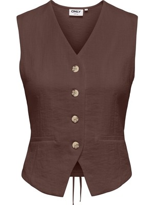 Only Onlıta S/l Lınen Look Waıstcoat Tlr Kadın Kahverengi Yelek - 15370277