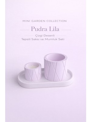 Korixa Korıxa Mini Garden Pudra Lilası Saksı ve Mumluk Seti – Tepsili Dekoratif 3’lü Masa Üstü Set(Çizgili)